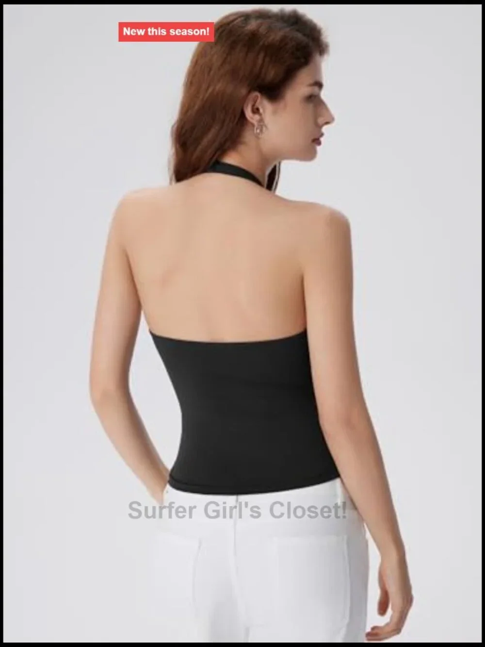 Halter Backless Tank Top with Built in Bra Double Lined V Neck Y2k Cami